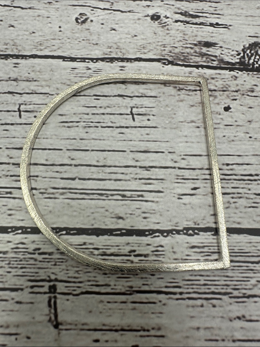 Textured Silver D-Shape Bangle Bracelet